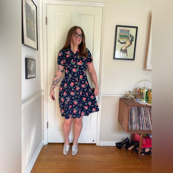 70s Vintage Navy Blue Mini Dress - Picture 2 of 8